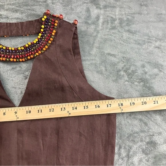 VTG Max Mara Sportmax Linen Dress Women M Beaded Neck Italy Resort Luxury Brown - Picture 8 of 14